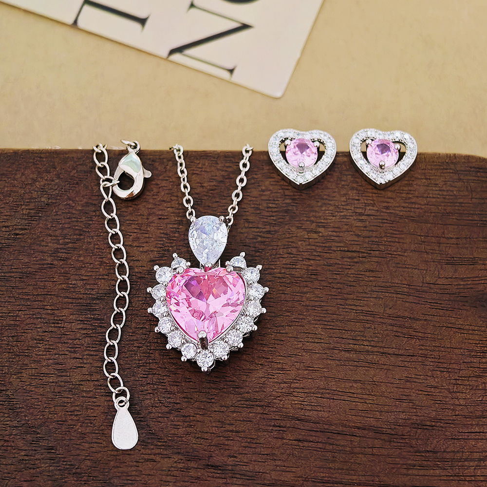 Daily, Tea Party Occasion Wholesale Jewelry Elegant Shiny Heart Shape Copper Plating Earrings Necklace Cable Chain