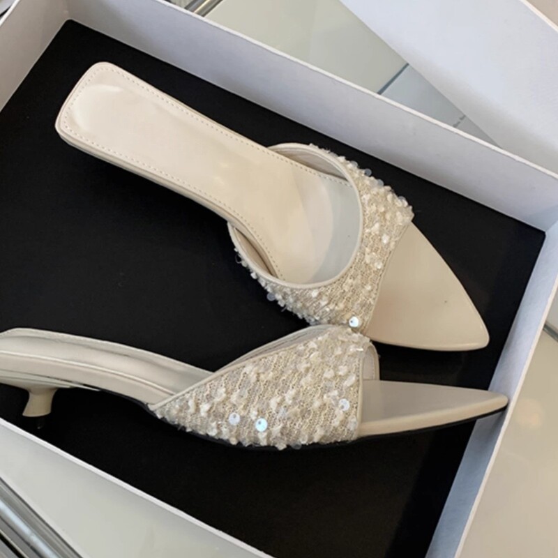 Pointed-Toe Kitten Heel Super Trendy Instagram-Style Open-Toe Outdoor Sandals, Celebrity-Style High Heels for Women, 2026 Spring/Summer New Model