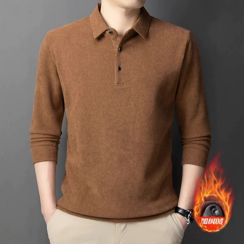 Европейская шерстяная рубашка поло мужская зимняя плюшевая толстая футболка мужская сплошная теплая рубашка с отворотом