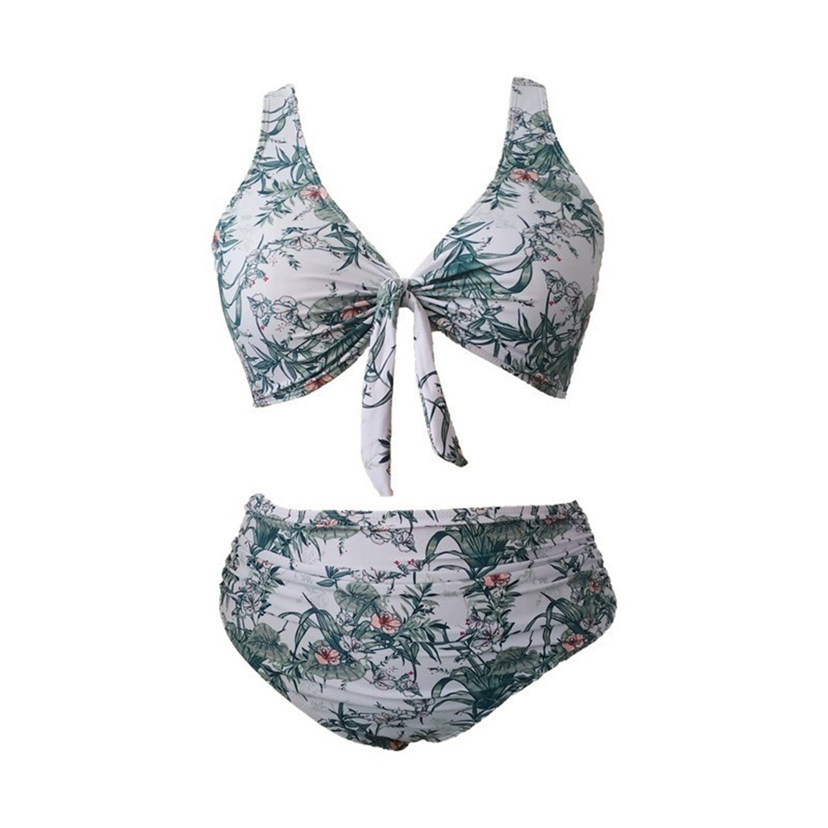 conjunto de dos piezas de bikini de cintura alta con cordones y estampado de tallas grandes NSJHD125125