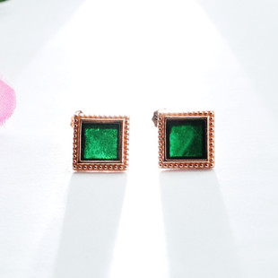Xinyu S925 silver inlaid natural jadeite earring ink Cui square ear hook factory wholesale FC2080806