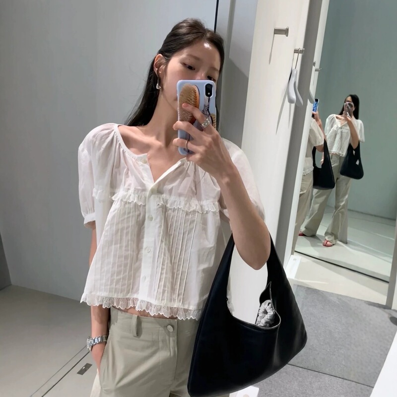 Pre-Sale 2026 Summer New Model T*Helille Cotton Slightly Sheer Lace Slimming Top Short-Sleeve Blouse Pre-Sale 2026 Summer New Model T*Helille Cotton Slightly Sheer Lace Slimming Top Short-Sleeve Blouse
