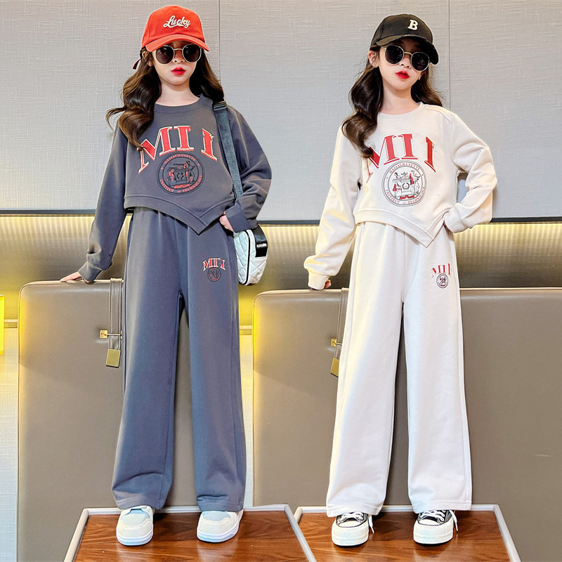 Clothing Length Girls wide leg pants suit clothes stylish children's Internet celebrity girls fashionable spring and autumn two piece suit trendy_viptrois.com