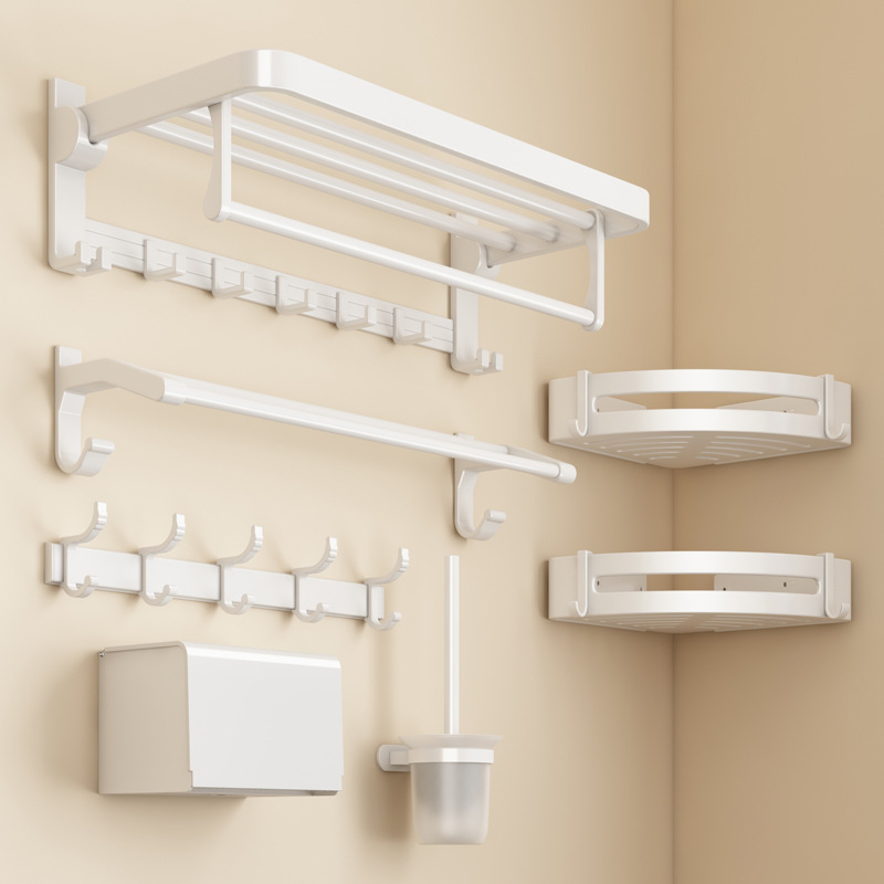 White towel rack punch-free bathroom storage rack wall-mounted toilet towel rack bathroom pendant suit