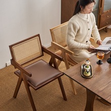 家用非塑料藤编餐椅小户型侘寂风实木餐厅餐桌靠背椅子