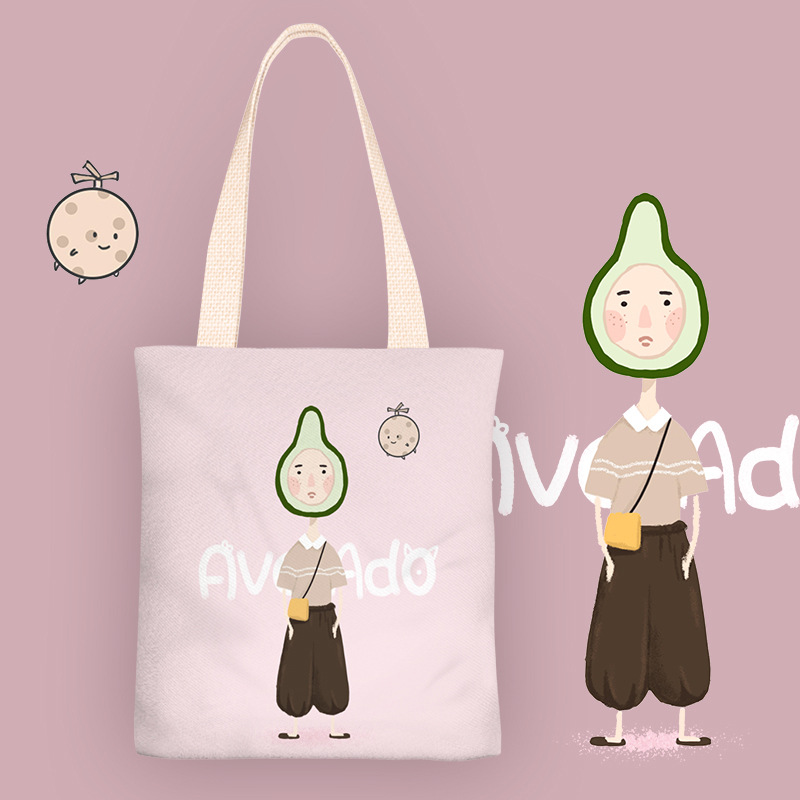 新款少女卡通牛油果女孩学生单肩帆布包手提袋购物袋大容量包包