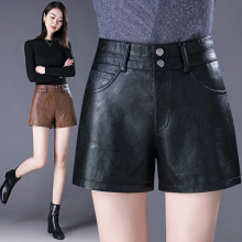 品牌真皮短裤女秋冬新款时髦高腰显瘦洋气独特三分外穿裤百搭皮裤