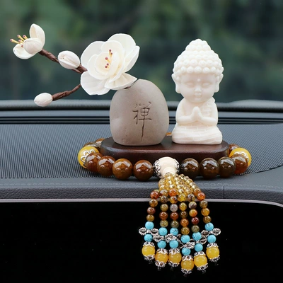 Other Automotive Interior Supplies — Car Ornaments Car Console Decoration - white-buddha-magnolia-base-fancy-dragon-pattern-agate