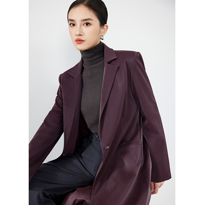 安可拉红复古高级感风衣长外套女2025秋冬新款西装领长袖气质大衣|undefined