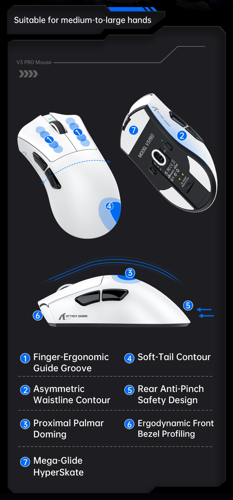 AttackShark V3PRO Mouse, Lightweight, Video Game, The Third Mock Examination, Wireless Bluetooth, RGB Seat, Rechargeable_voghion.com