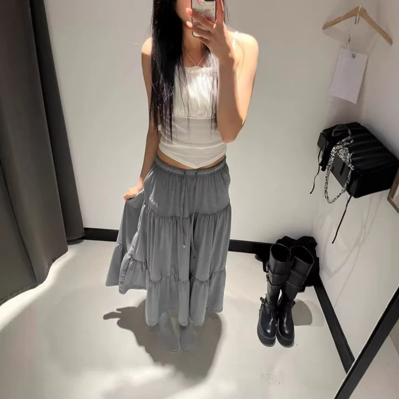 As*N Korean Designer Brand Logo Letter Embroidery Layered Cake Skirt Long Skirt for Women As*N Korean Designer Brand Logo Letter Embroidery Layered Cake Skirt Long Skirt for Women