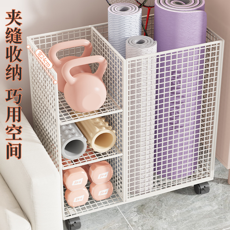 ヨガマット収納バスケット、スポーツ用品、フィットネス用品収納トロリー、収納棚、家庭用ホイール付きバドミントン|undefined