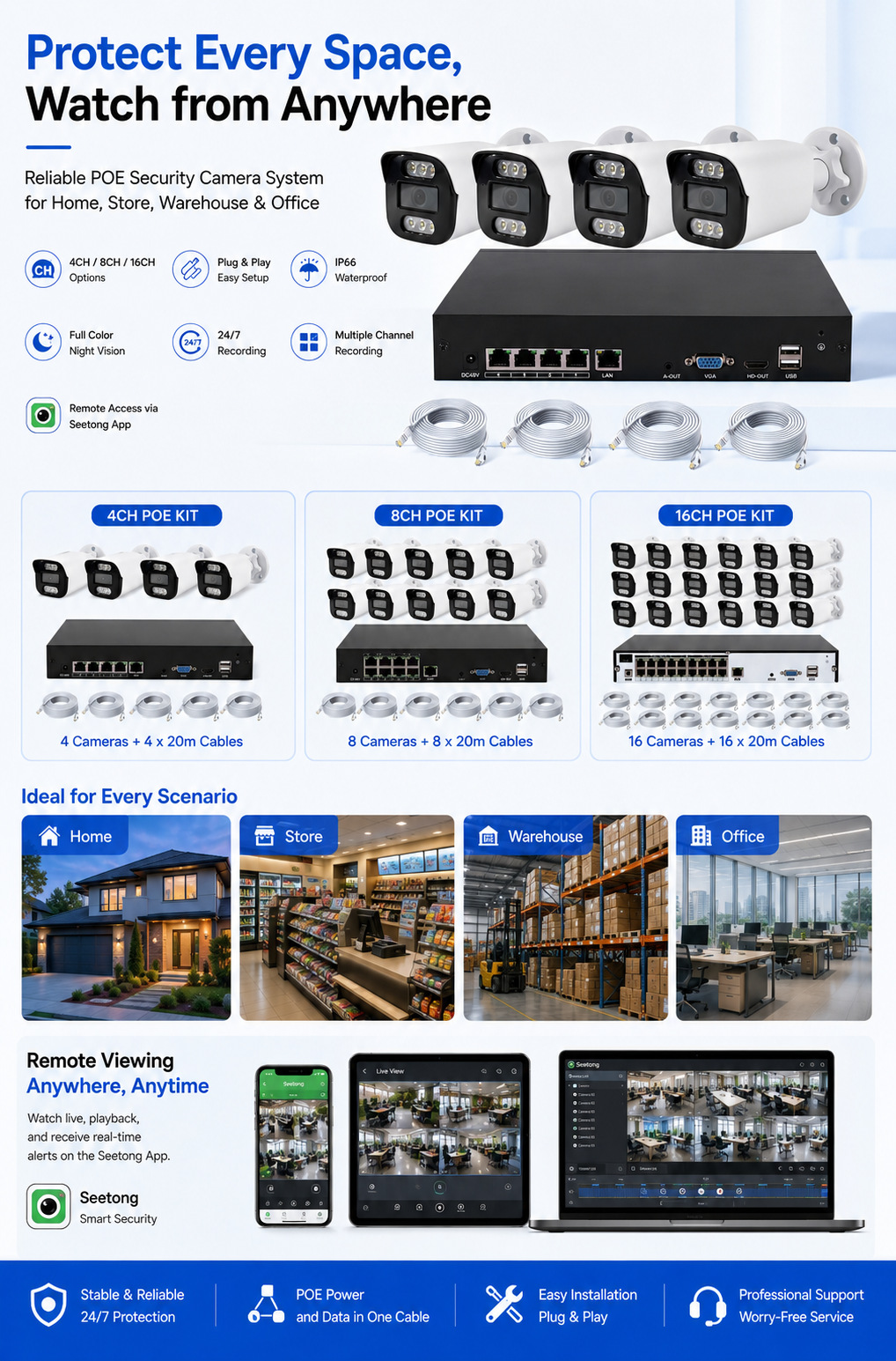 POE Security Camera System IP CCTV NVR Kit Seetong摄像头套装