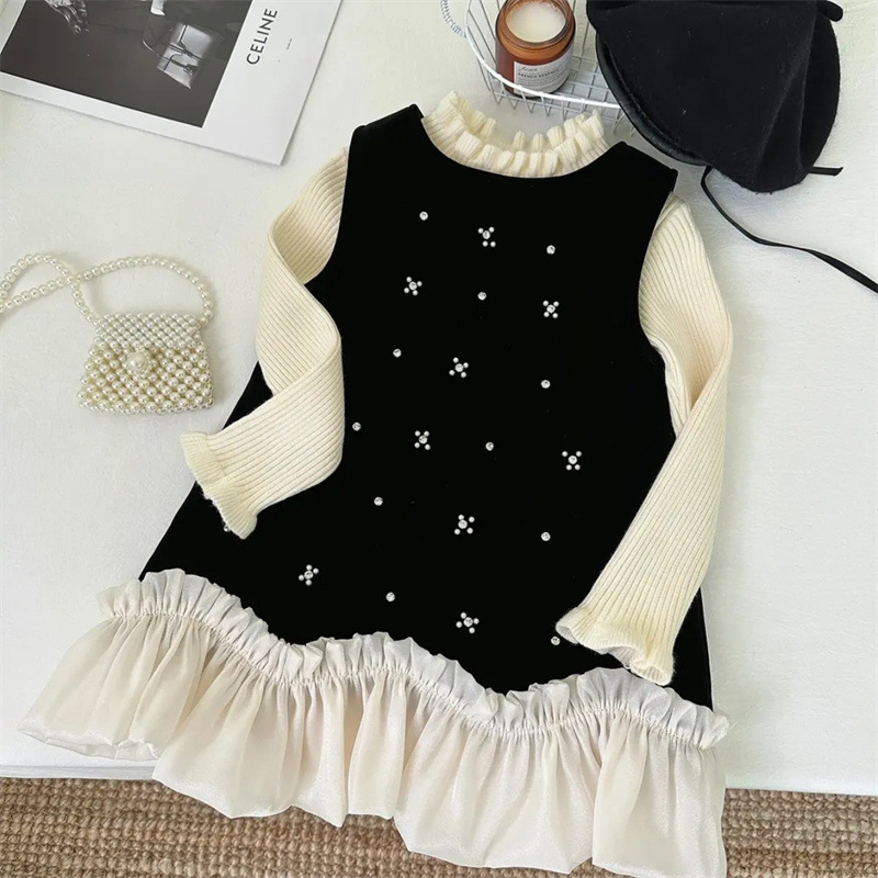 Xianning Seven Ropa para niños Niñas Velvet 2025 Vestido de otoño e invierno Estilo de primavera y otoño Falda de bebé para niños más falda de chaleco de terciopelo