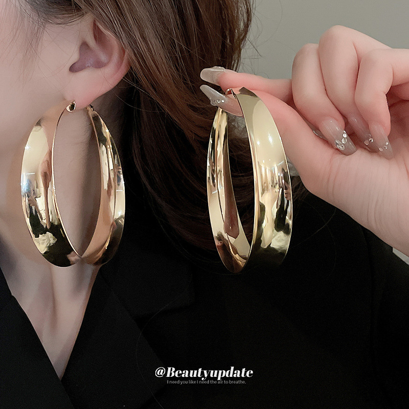 Agujas de plata transfronterizas Pendientes de anillo de sentido premium exagerados europeos y americanos Pendientes de atmósfera de moda Pendientes de lujo ligero Pendientes de temperamento femenino