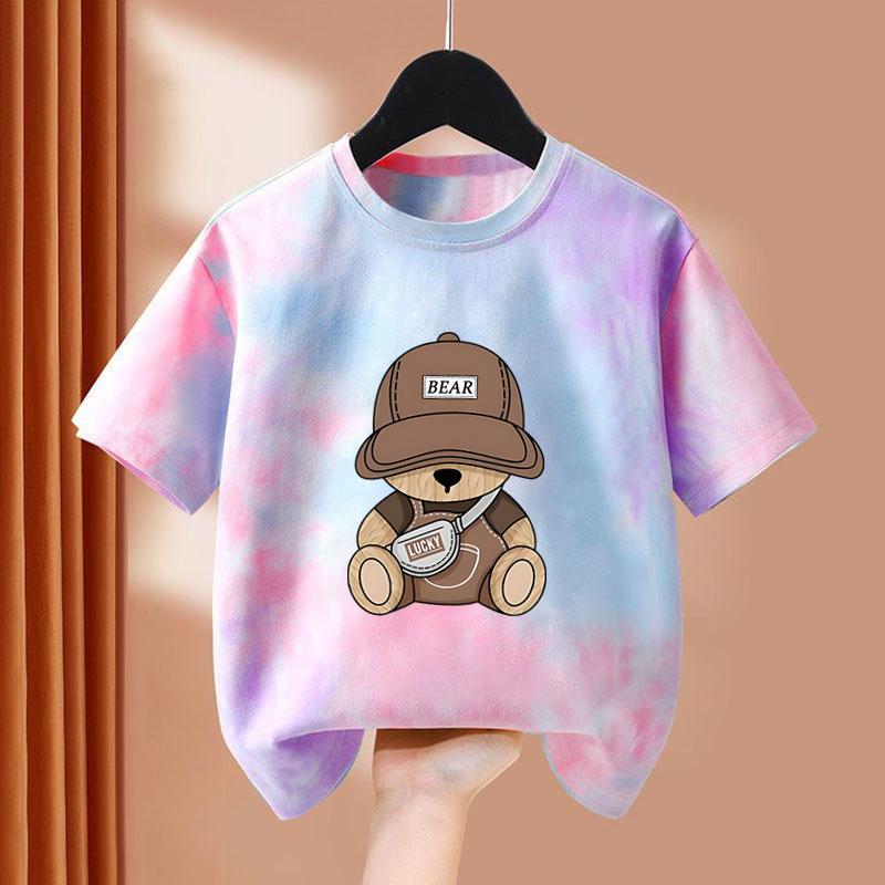 ボーイズタイダイ半袖Tシャツ2025夏新スタイル子供用半袖トップス夏中大型子供用ゆったりトレンドTシャツ|undefined