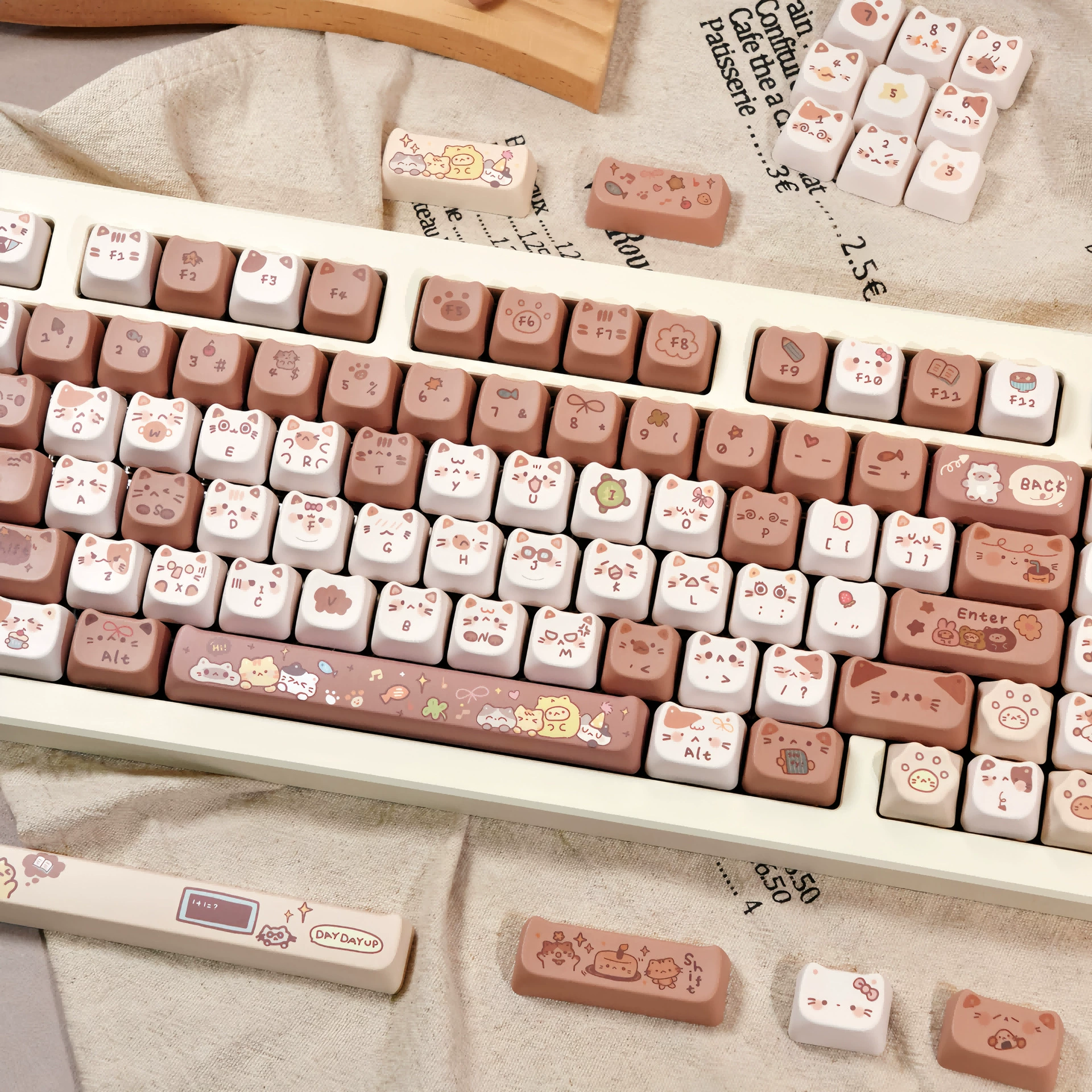 MAORBENG Cat MAO High Cocoa 140 милые механические кейкапы с эффектом нагрева