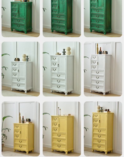 American country solid wood chest of drawers, retro drawer cabinet, living room storage cabinet, corner crevice cabinet, decorative storage cabinet