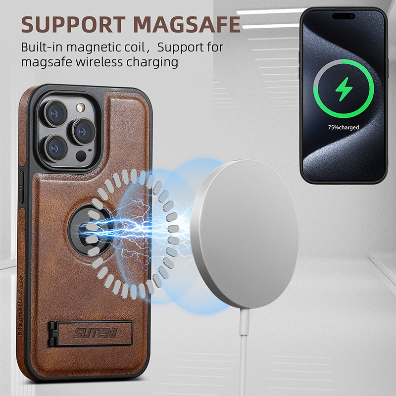 Ốp lưng iPhone từ tính chống rơi họa tiết sáp dầu, dùng cho 14 Pro Max / 15 / 12 / 13 — 【Sáp dầu đen★Da tiếp xúc từ tính tiêu chuẩn] Giá đỡ ngang và dọc, 【Nâu sáp dầu★Da tiếp xúc từ tính tiêu chuẩn] Giá đỡ ngang và dọc, 【Màu Xanh sáp dầu★Da tiếp xúc từ tính tiêu chuẩn] Giá đỡ ngang và dọc, 【Vải Thiều Đen★Da tiếp xúc từ tính tiêu chuẩn] Giá đỡ ngang và dọc chi tiết 5