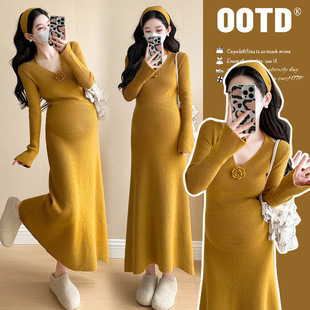 Maternity Wear 2024 New Autumn and Winter Dress Fashionable and Fashionable Pregnant Mother Wear Bottoming Shirt Winter Wear
