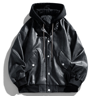 Free Shipping 2025 Fake Two-Piece American Retro Leather Jacket Men's Spring and Autum New High Street Handsome Functional Trendy