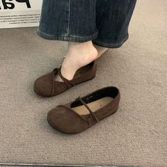 丸い頭の復古的な柔らかい底のベーケンの靴の女性の2025春の森は平底のメアリー珍の靴のバレエのおばあさんの靴を結びます。