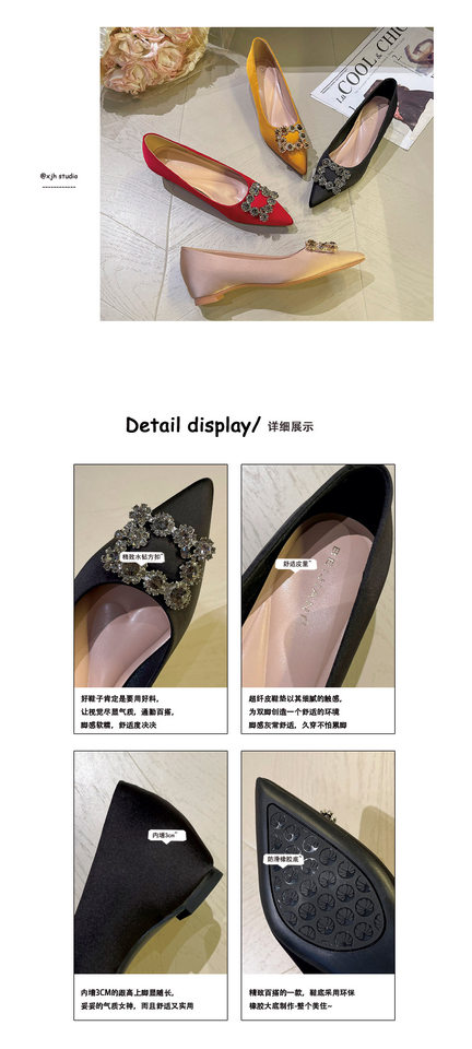 Giày lười nữ mũi nhọn gót nêm độn cao bên trong bằng vải satin — Màu hồng nude, Màu vàng gừng, Màu đen, Màu đỏ chi tiết 7