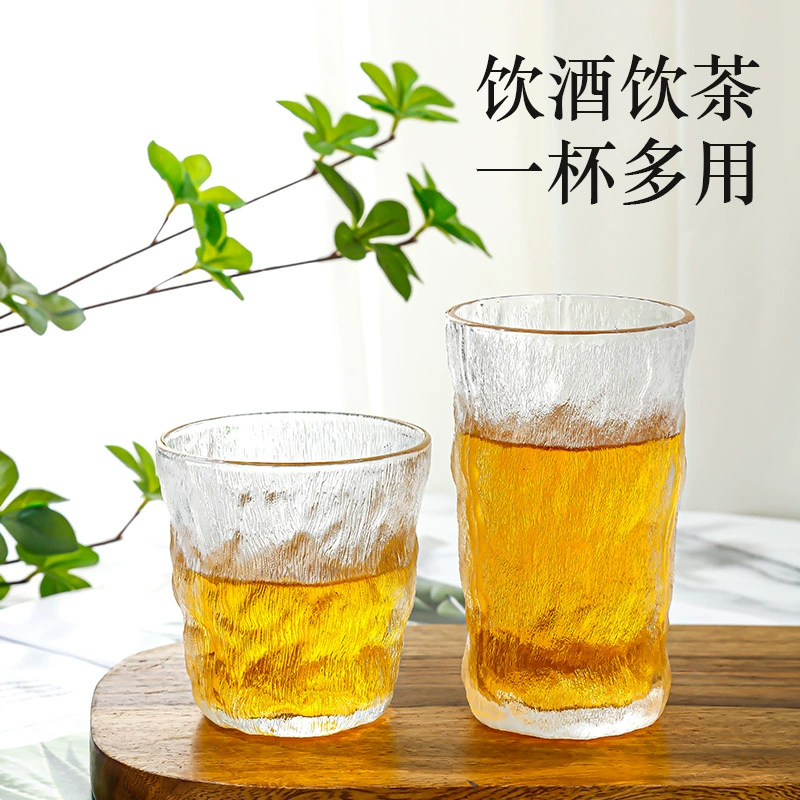 Glacier hammer cup Japanese-style transparent glass, textured ice pattern, household water/beer cup