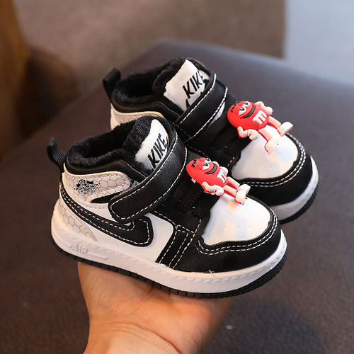 Baby sports shoes sneakers winter plus velvet 0-3 years old 1 soft sole non-slip children's second cotton shoes toddler shoes boys and girls shoes