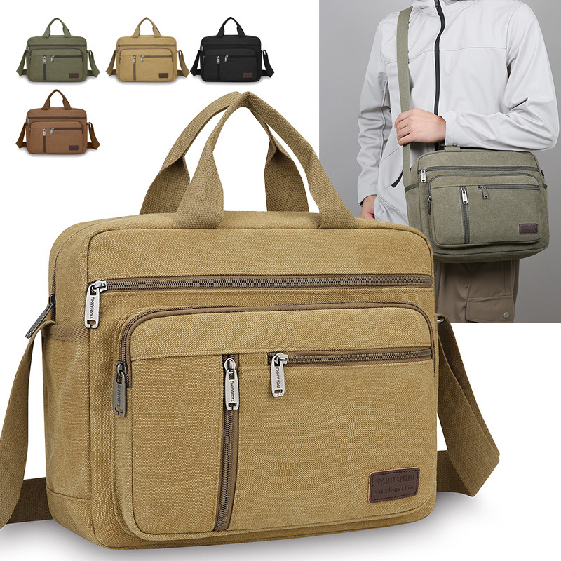 新款商务帆布单肩斜挎男手提公文旅行包跨境大容量休闲电脑背包批