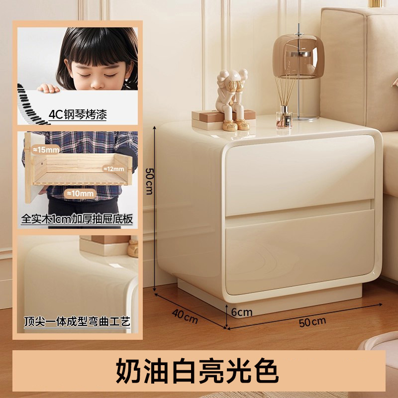 Mesa de cabezal de cama de madera maciza pintada dormitorio doméstico 2025 explosión pequeña crema de lujo ligero gabinete de almacenamiento de artículos de alto nivel