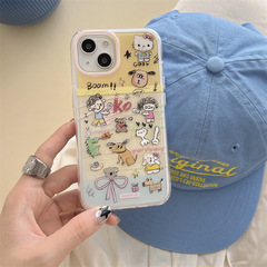 Apple 15ProMax 携帯電話ケース iPhone14pro/13 かわいい 16 に適した漫画落書きツーインワンボーダー