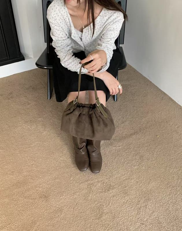 韩国小众设计感麂皮绒ins风时尚褶皱收口日常手拎单肩腋下女包包|undefined