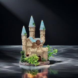 Creative Aquarium Landscape Castle Fish Tank Decoration Background Chinese Style Simulation Scene Door Pit House Fish and Shrimp Passing through Escape House