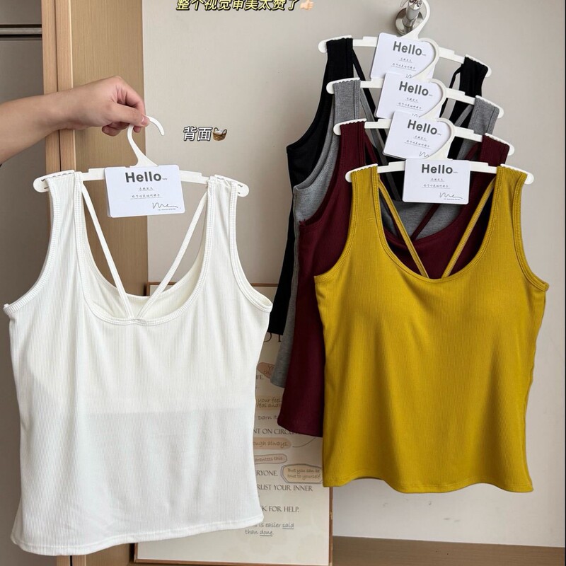 Spring and Summer New Plus-Size Vest with Chest Pads, U-Neck, Slimming, Backless, Inner Wear, Red, for Plus-Size Women, Outerwear Top 339