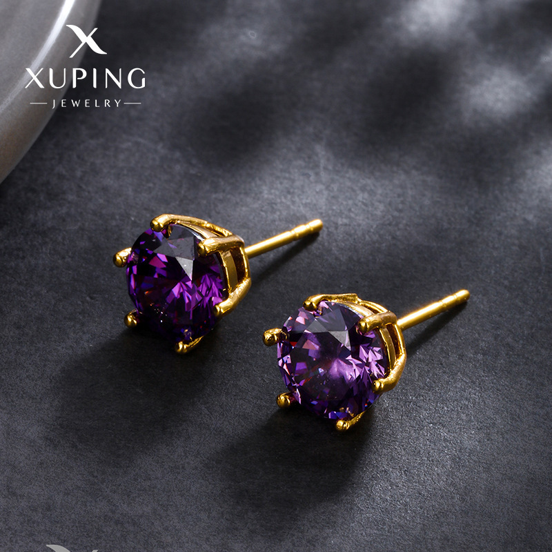 Pendientes de Aleación Xuping con Zirconia Cúbica, Baño de Oro 24k, Diseño Sencillo y Elegante, Venta al Por Mayor
