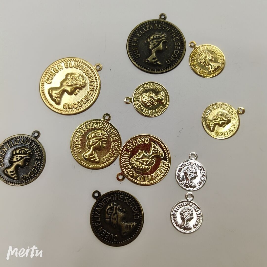 复古女王头合金吊坠DIY饰品配件挂件手链钥匙扣金属钱币吊坠