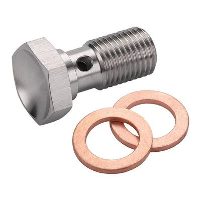Stainless steel banjo bolt brake line connector with copper washer suitable for car calipers and clutches (Other brake systems) - m10x1-l20