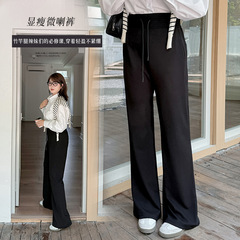 伊诺大码女装高腰显瘦微喇裤2025秋新款美式抽绳休闲长裤313042