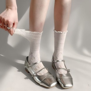 2025 Popular French Lace Socks Mid-Calf Socks Jk Pile Socks Fungus Edge Lace Socks Milky White Sweet