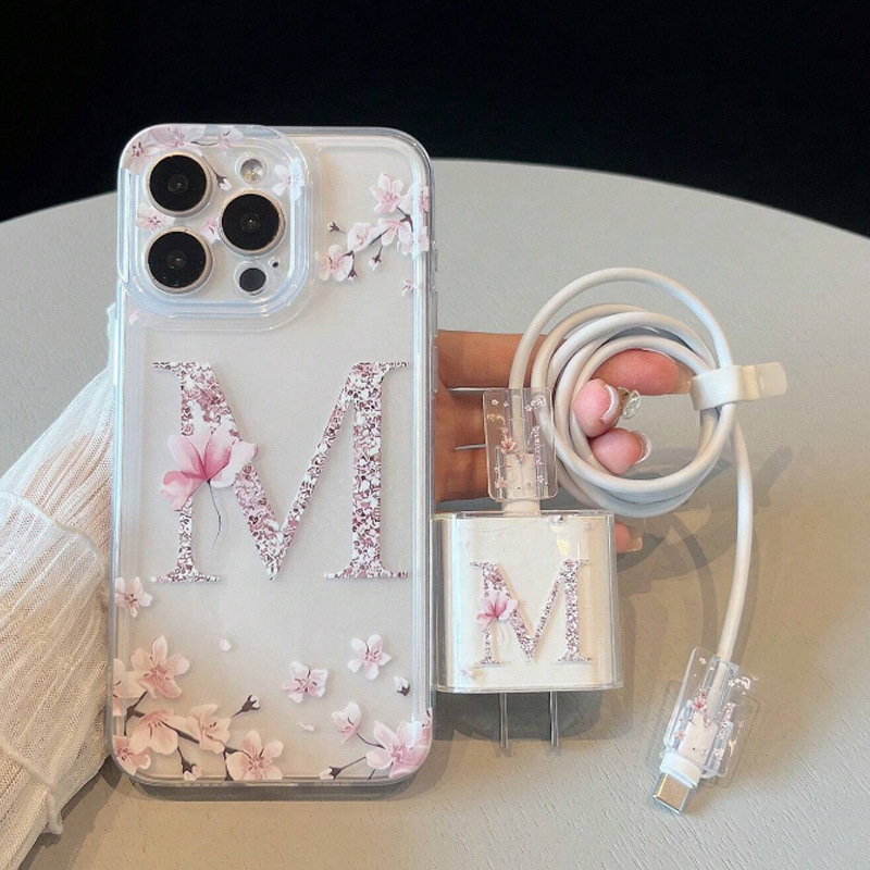 Five Matching Flower Letters m Apple 17 Series Mobile Phone Case Iphone16 Cross-Border Hot Model 14/13 Set 12