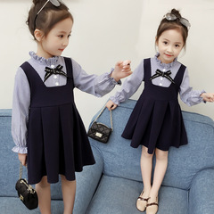 2024 Spring and Autumn New Girls Long Sleeve Dress Girls Small Fresh Fake Two-Piece Princess Dress