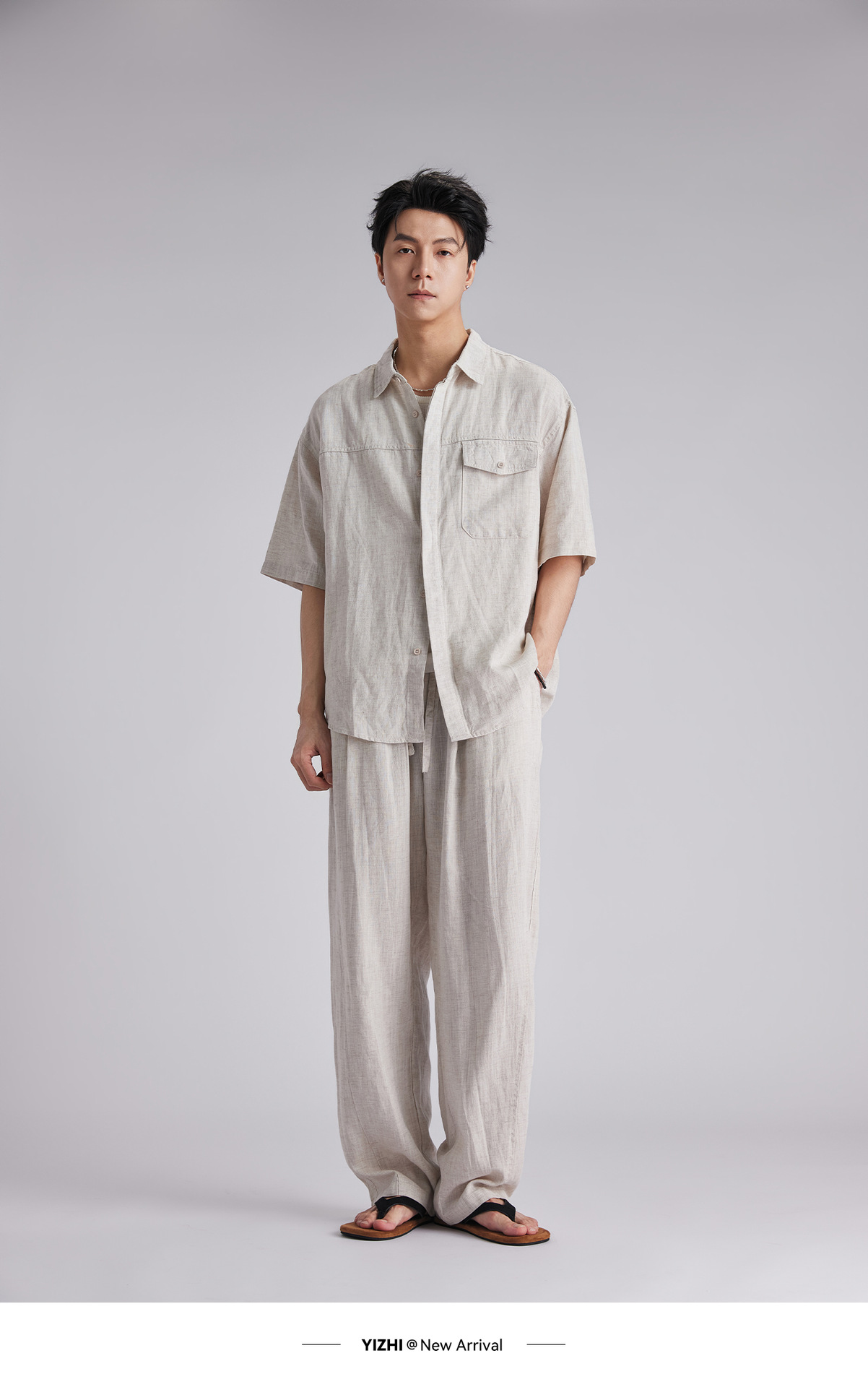 Bộ sơ mi linen tay ngắn nam phong cách lịch lãm, thoáng mát — Xanh navy chi tiết 18