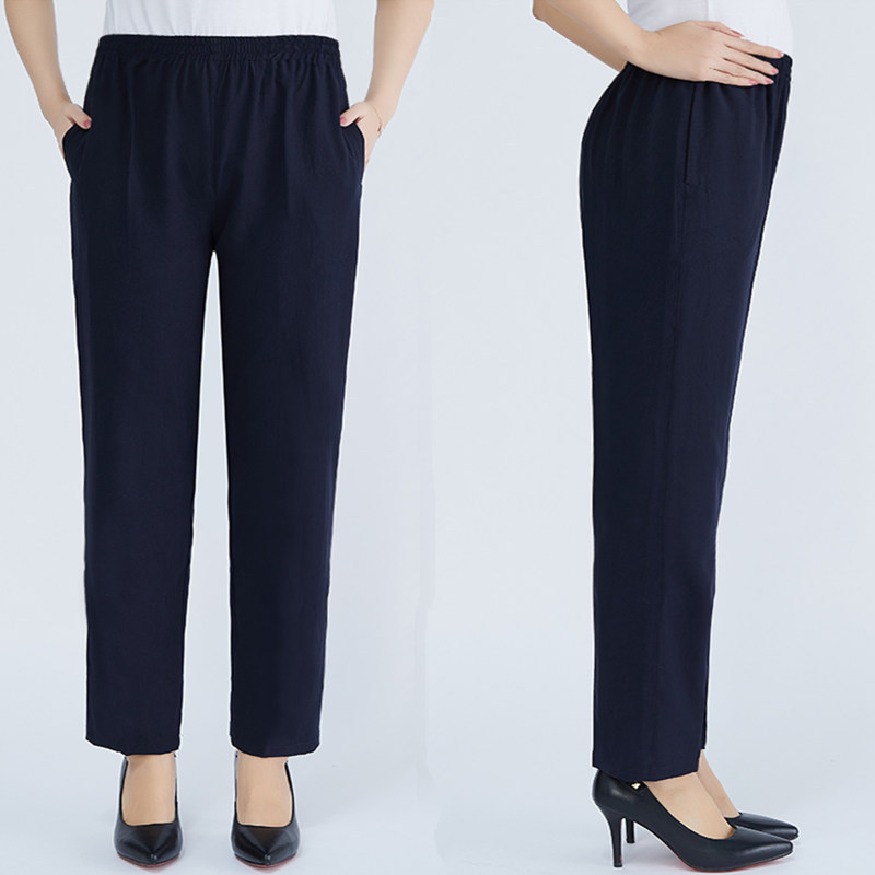 zj/spring and summer middle-aged women's pants mother casual straight pants elderly elastic waist pants factory wholesale