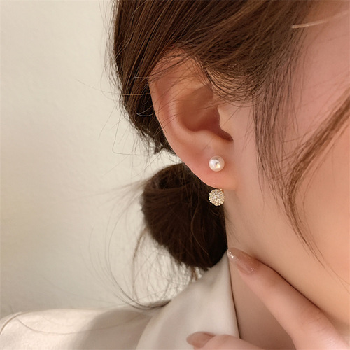 South Korea's Dongdaemun micro-paved zircon detachable earrings for front and rear wear S925 silver needle micro-paved zircon ball earrings for ladies