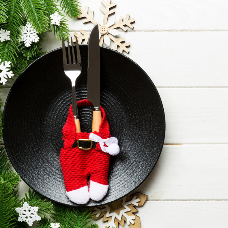Decoración de la mesa de Navidad ropa de Navidad cuchillo y tenedor cubierta ropa de Navidad pantalones pequeños cuchillo y tenedor cubierta de Navidad al por mayor