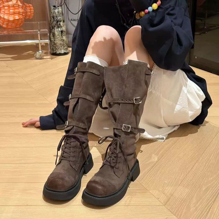 厚底长靴女夏薄2025新款复古西部牛仔不过膝骑士靴长筒靴子女款