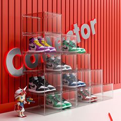 Transparent Acrylic Shoe Box Magnetic Sneaker Storage Box Gift Box Fashion Sneaker Wall Collection Plastic Dustproof Shoe Box Custom