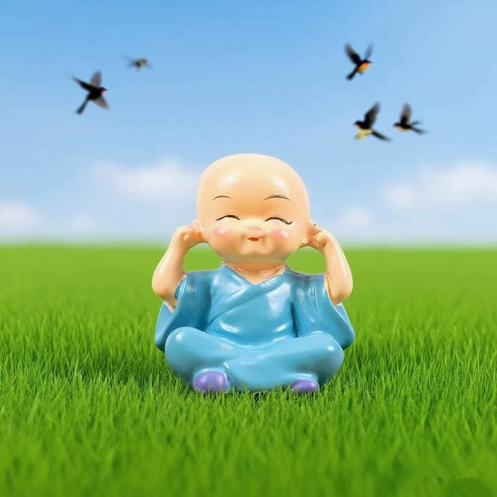 Настольные Zen-вдохновленные четырехчастные аквариумные украшения, чайное животное смола посаженные растения, микро-ландшафт маленький монах ландшафтные декоративные изделия