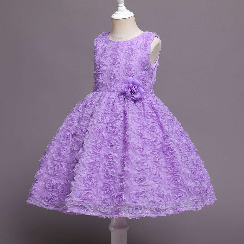 女孩连衣裙紫色公主裙儿童礼服六一可爱团体演出服children dress